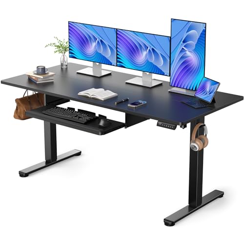 ErGear Large Electric Standing Desk with Keyboard Tray, 63x28 Inches Adjustable Height - Black