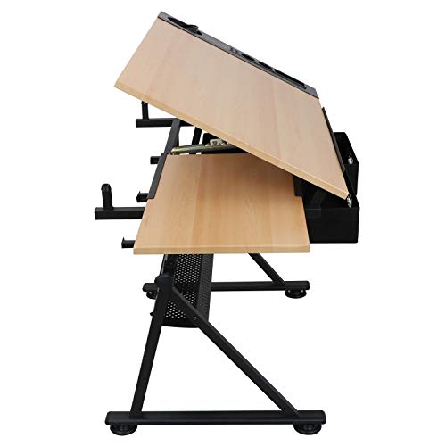 P2 MDF Tabletop & Powder Coated Iron Legs Drafting Desk Drawing Table Adjustable with Stool Arts & Crafts Creative Center