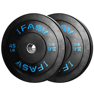 Olympic Weight Plates, Rubber Bumper Plates, 2 Inch Steel Insert 10lb/25lb/35lb/45lb/55lb/ Bundle Options Available for Home Gym Strength Training, Weightlifting, Weight Bench Press and Workout (45 LB -1 Pair)