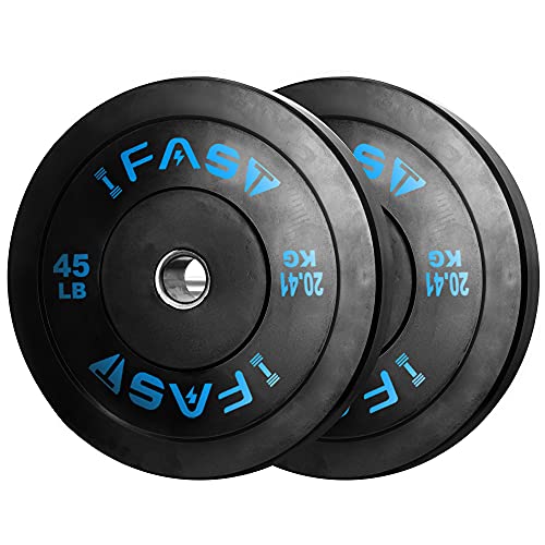 Olympic Weight Plates, Rubber Bumper Plates, 2 Inch Steel Insert 10lb/25lb/35lb/45lb/55lb/ Bundle Options Available for Home Gym Strength Training, Weightlifting, Weight Bench Press and Workout (45 LB -1 Pair)