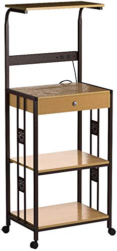 Home Source Industries R0018 Beech Microwave Cart with 2 Electrical Outlets/Drawer and 2 Shelves, Beech
