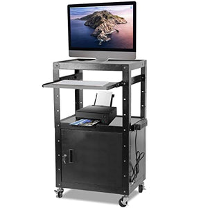 ERFEI Rolling Presentation AV Cart with Height Adjustable Media Station, Locking Cabinet, Keyboard Tray, and Power Outlets