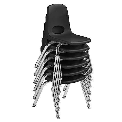 Factory Direct Partners School Stack Chair 12" with Chromed Steel Legs, Nylon Swivel Glides - Black (6-Pack)
