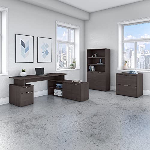 Bush Business Furniture Jamestown L Shaped Desk with Lateral File Cabinet and Bookcase, 72W, Storm Gray