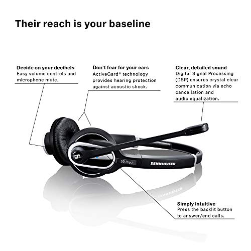 Sennheiser Enterprise Solution SD Pro2 ML Double-Sided Multi Connectivity Wireless Headset for Desk Phone & Skype for Business Ultra Noise-Cancelling Microphone, Black