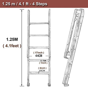 LXLA-Step Stool Solid Wood Loft Ladder with Grab Handle, 4/5 Steps - 1.25m/4.1ft Tall