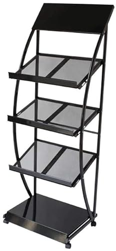 Shelf Library Literature Brochure Display Rack - Black 38x48x135cm