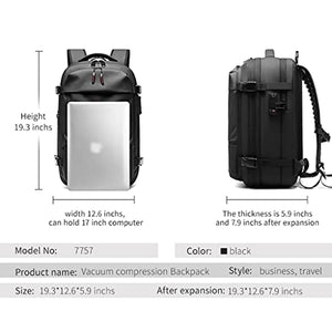 WJPTL Travel Men Expandable Backpack，Male Work Travel Waterproof Daypack，17 Inch Anti Theft Business Vacuum Compression Laptop Rucksack Women (Color : Black, Size : 17inchs)