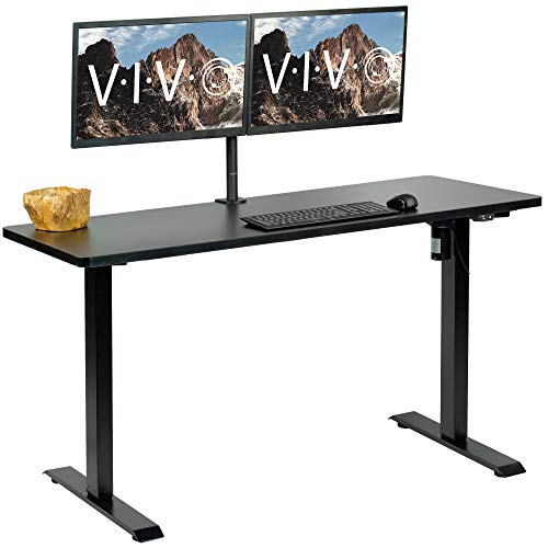 VIVO Electric Height Adjustable 60 x 24 inch Stand Up Desk, Black Solid One-Piece Table Top, Black Frame Standing Workstation, Home & Office Furniture Sets, DESK-KIT-B06B