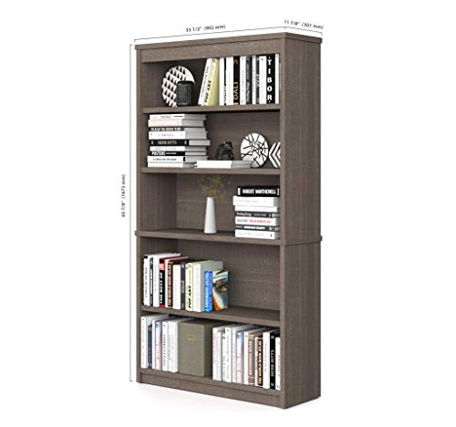 Bestar Logan U-Shaped Desk with Hutch, Lateral File Cabinet, and Bookcase in Bark Grey, 66W