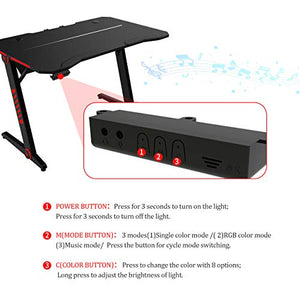 Depointer Gaming Desk LED Lights Z-Shaped Ergonomic Computer Desk Comfortable for PC Gamers Home/Office Durable Racing Table Workstation with Oversized Gaming Platform Surface, Headphone Hook