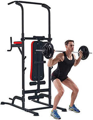 JYMBK Gym Strength Training Dip Stands with Bench, Pull Up Bars Free Standing Stand Dip Station Power Tower Fitness Equipment Strength Training