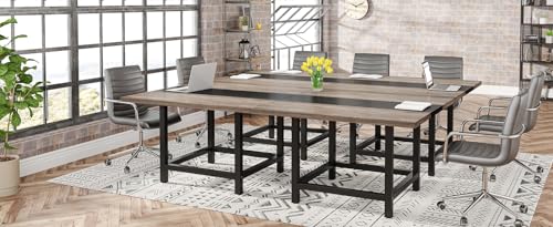 Tribesigns Rustic 13 Ft Long Conference Room Table, Wood Seminar Table - 4 Tables (Grey&Black)