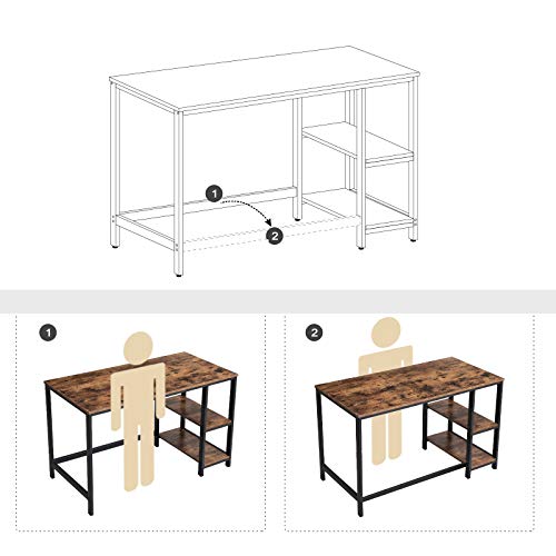 VASAGLE ALINRU Computer Desk, 47.2-Inch Long Home Office Desk for Study, Writing Desk with 2 Shelves on Left or Right, Steel Frame, Industrial, Rustic Brown and Black ULWD47X