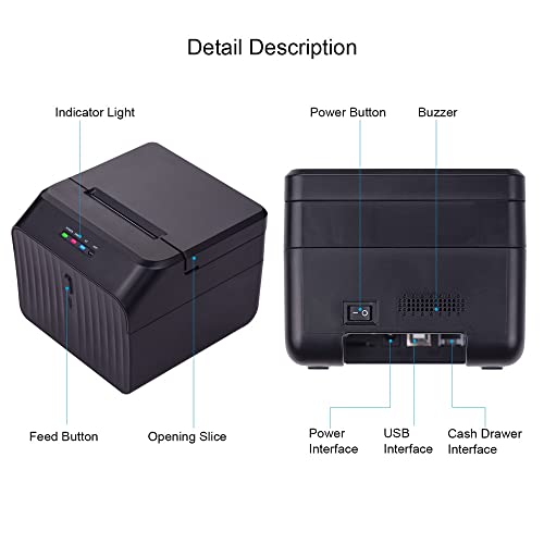 Desktop 58mm Thermal Receipt Printer Wired Barcode Printer USB BT Connection ESC/POS Command