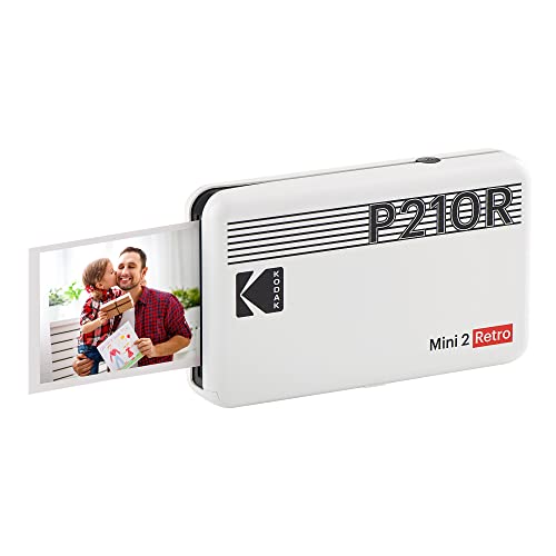Kodak Mini 2 Retro 2.1x3.4” Portable Instant Photo Printer, Wireless Connection, Compatible with iOS, Android & Bluetooth, Real Photo, 4Pass Technology & Lamination Process, Premium Quality-White