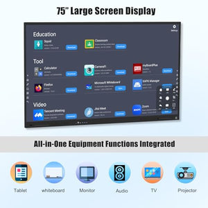 LINGHUFOX 75 Inch Interactive Whiteboard with 4K UHD Touch Screen - All-in-One Smart Board for Classroom and Office