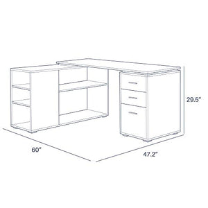 BELLEZE Trition L Shaped Computer Desk Home Office Corner Desk with Open Shelves and Drawers, Black