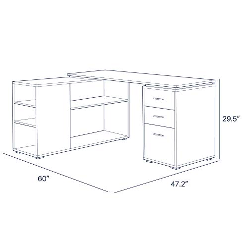 BELLEZE Trition L Shaped Computer Desk Home Office Corner Desk with Open Shelves and Drawers, Black