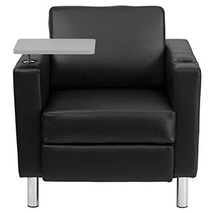 Flash Furniture Black Leather Guest Chair with Tablet Arm, Tall Chrome Legs and Cup Holder