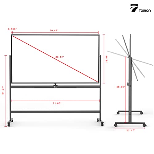 TOWON Rolling Whiteboard, 360° Rotatable Large Dry Erase Board with Stand, Double Sided Magnetic White Board on Wheels, Mobile Easel boards with Quick Flip Feature and Board Stopper, 72'' x 40'' Black