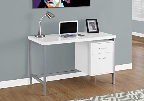 Monarch Specialties Contemporary Laptop Table with Drawer and File Cabinet Home & Office Computer Desk-Metal Legs, 48" L, White-Silver
