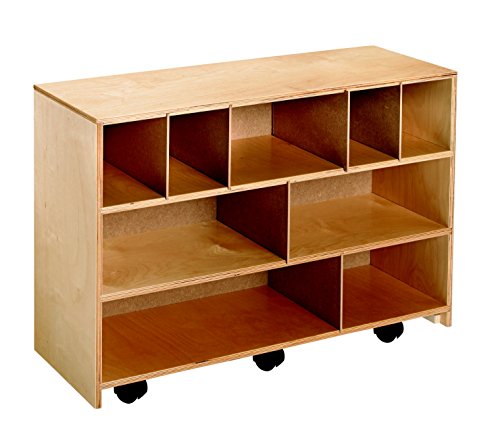 Childcraft 205879 Mobile Block Storage Cabinet, Wood, 35-3/4" x 13" x 24-3/4", Natural Wood Tone