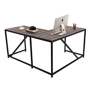 BRLUCKY PlazaL Shaped Computer Desk Metal Sturdy Corner Desk for Home Office, Industrial Writing Workstation 58.3 x 49.6 Inch Good Day for You