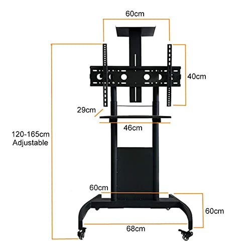 YokIma TV Stand Portable 32-65 Inch with Wheels and Shelves, Black Rolling Cart for LCD LED Plasma Screens, 50 Kg Load