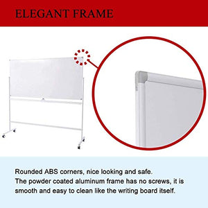 Large Dry Erase Mobile Whiteboard Easel on Wheels ,72×36 inches Double Sided, Rolling Stand with Aluminum Frame Standing Writing Reversible Whiteboard for Home Office Classroom