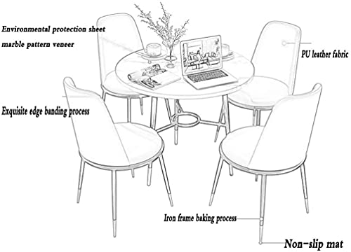 SYLTER Modern Minimalist Office Conference Table Set, 1 Table 4 Chairs, Leather, 80cm Diameter