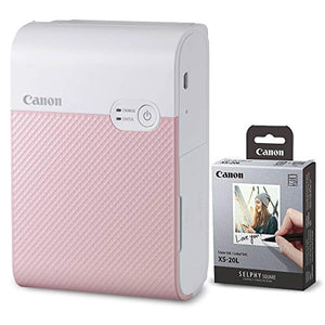 Canon SELPHY Square QX10 Compact Photo Printer (Pink) + Canon SELPHY Color Ink & Label XS-20L Set (20 Sheets),