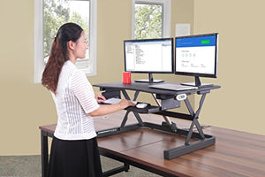 ApexDesk EDR-3612-BLACK ZT Series Height Adjustable Sit to Stand Electric Desk Converter, 2-Tier Design with Large 36x24" Upper Work Surface and Lower Keyboard Tray Deck (Electric Riser, Black)