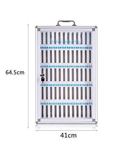 FSDGHSD Phone Prison 60 Slots Aluminum Alloy Clear Cell Phones Storage Cabinet Pocket Chart Storage Locker Box with Handle for Office Classroom Combination Safe Value Safe Security Lock Box