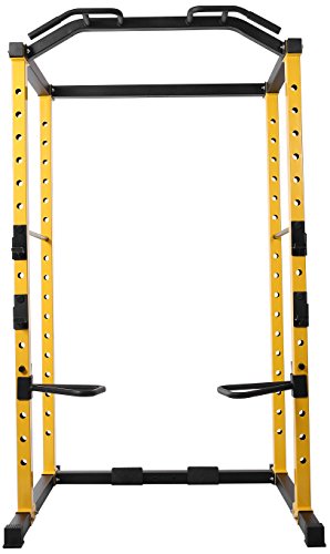 HulkFit 1000-Pound Capacity Multi-Function Adjustable Power Cage with J-Hooks and Dip Bars, Power Cage Only, Yellow