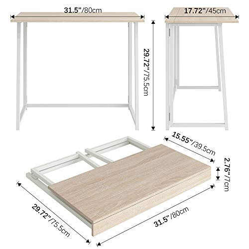 4NM 31.5" Small Desk No-Assembly Folding Computer Desk Home Office Desk Study Writing Table for Small Space Offices - Natural and White
