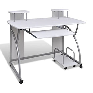 Computer Desk with Pull Out Keyboard Tray 47 inch | Modern Student Table Writing Workstation Table for Office Home | White Particle Board with Steel Frame | 47.2" x 23.6" x 35" by EstaHome