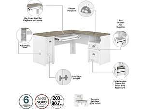 Bush Furniture FV013G2W 60-Inch L-Shaped Desk with Hutch, File Cabinet, Bookcase, Storage