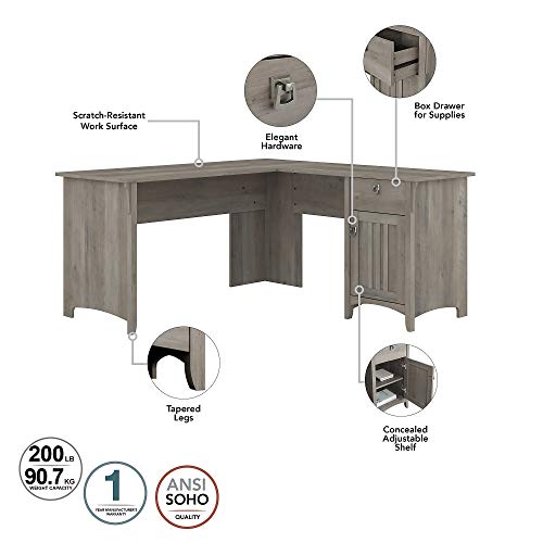 Bush Furniture Salinas L Shaped Desk with Lateral File Cabinet and 5 Shelf Bookcase, 60W, Driftwood Gray