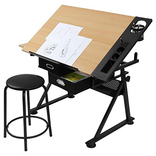 Lgan Tiltable Drawing Table, Adjustable Art Desk, with Storage Craft Table, Drafting Table Maple Panel, Child Adult Drawing Desk