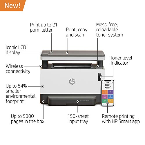 HP Neverstop All-in-One Laser Printer 1202w | Wireless Laser with Cartridge-Free Monochrome-Toner-Tank (5HG92A)