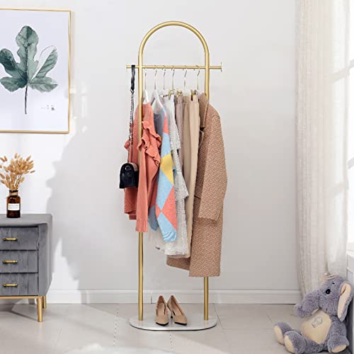 BinOxy Freestanding Coat Rack Floor Lamp - Marble Hanging Bag Shelf Gold Black Coat Stand