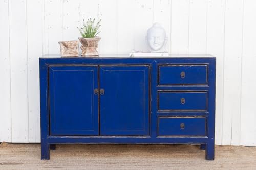 Lschool Royal Blue Lacquered Asian Credenza