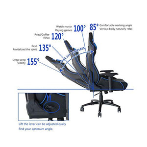 EWin Computer Gaming Office Chair 330lbs 4D Adjustable Armrests Ergonomic High-Back PU Leather Tilt Rocker Seat Height Adjustment Mechanisms Black Blue with Pillows(Flash Normal Series)
