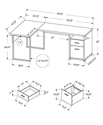 Monarch Specialties Computer Desk L-Shaped Corner Desk with File Cabinet - Left or Right Set- Up - 80"L (Dark Taupe)
