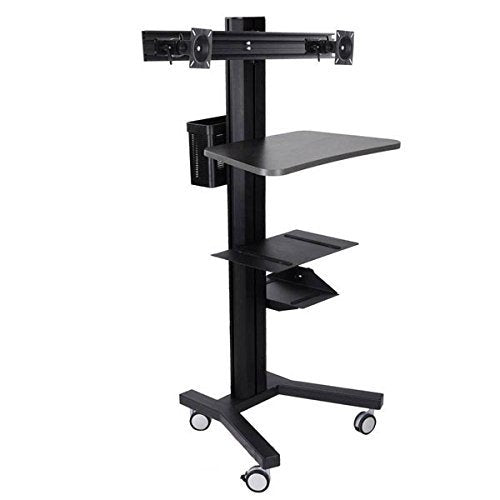 LEESONS Portable DUAL-Monitor Holder PC Mobile Cart Computer Printer Workstation - Black