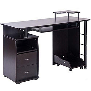 47.2'' Desktop Computer Desk - Home Office Desk Table Study Workstation with Pull-Out Keyboard Tray and Drawers, Espresso