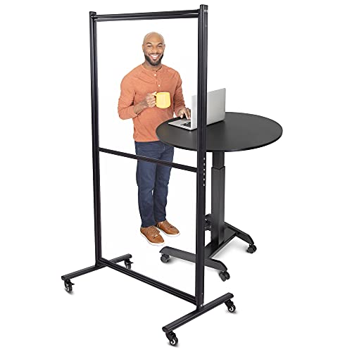 Stand Steady Mobile Plastic Room Divider | Clear Acrylic Sneeze Guard with Wheels | Large Portable Separation Panel | Social Distancing Barrier for Office, School, Gym, & Restaurant