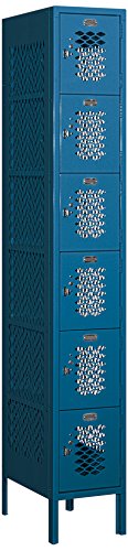 Salsbury Industries Assembled 6-Tier Box Style Vented Metal Locker with One Wide Storage Unit, 6-Feet High by 18-Inch Deep, Blue