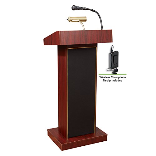 Oklahoma Sound 800X- My/LWM-6 Orator Lectern & Tie Clip Mic, Mahogany